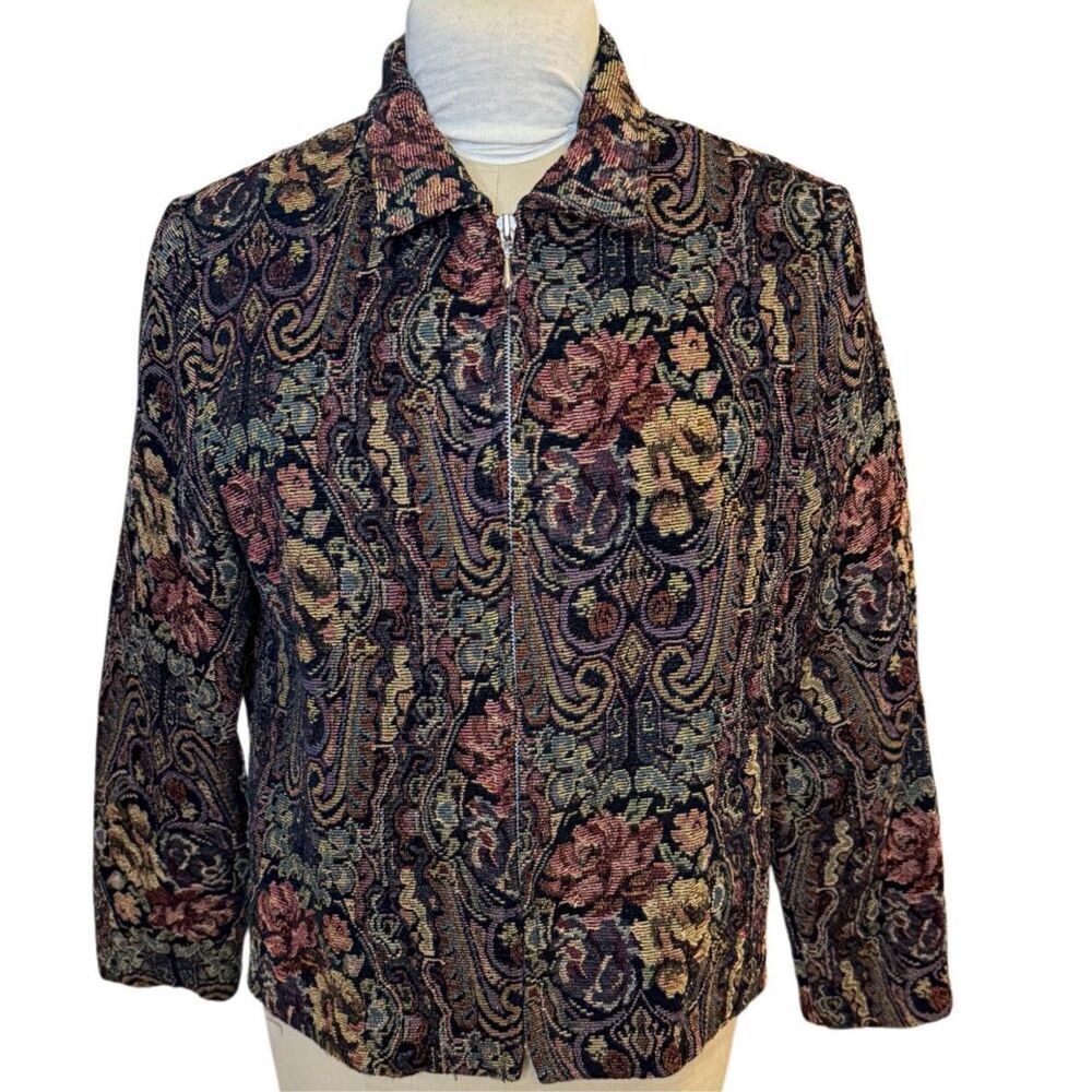 First Option Vintage Tapestry Jacket Full Zip Sz. L Long Slv. Lined